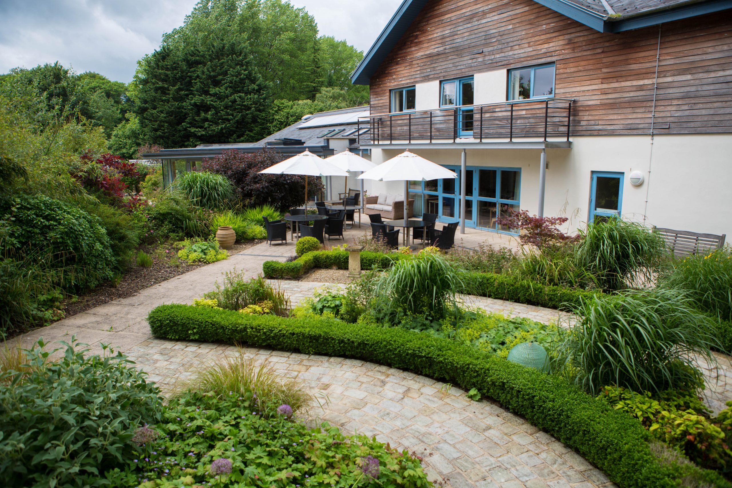 Building and gardens - patio view